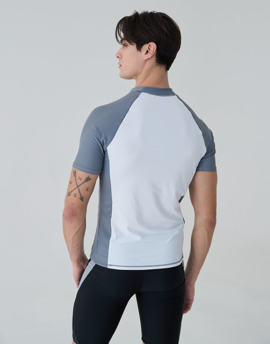 Haolang｜ 灰白拼接男款短袖泳衣