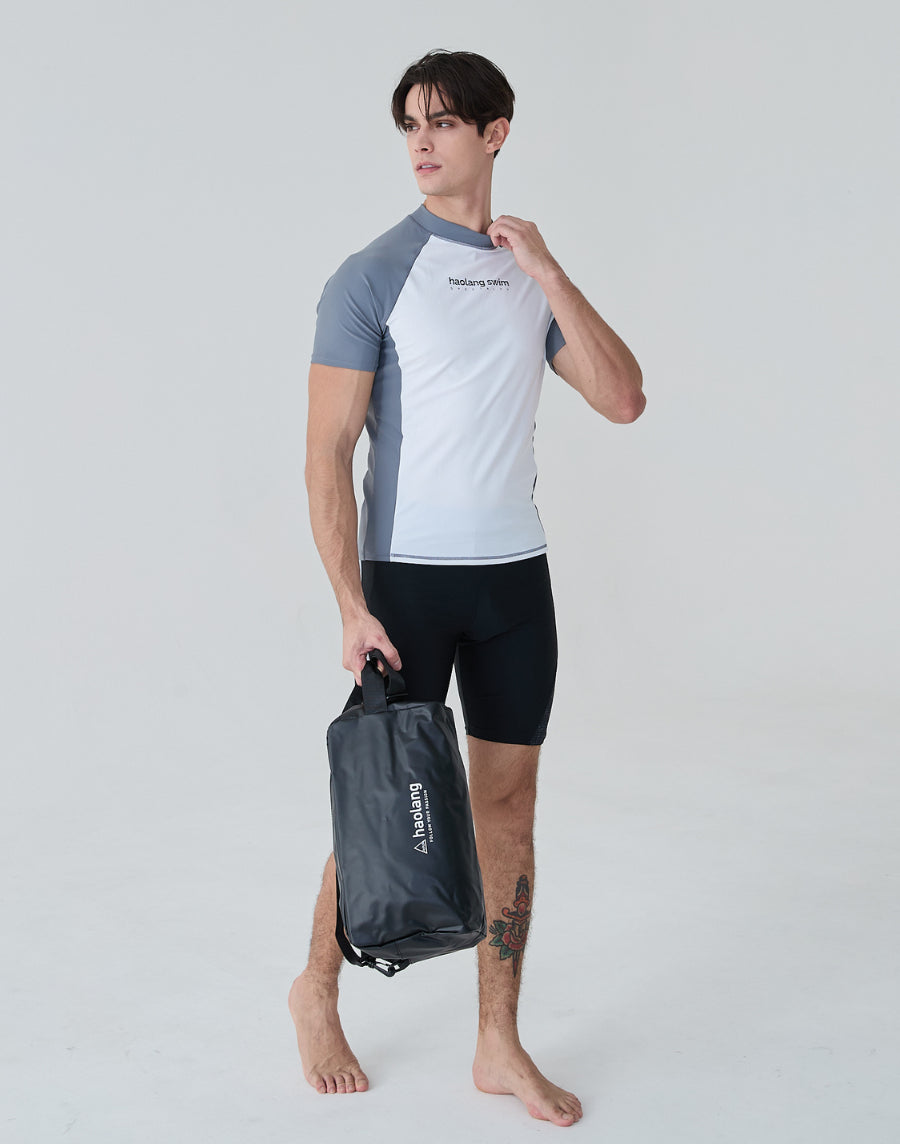 Haolang｜ 灰白拼接男款短袖泳衣